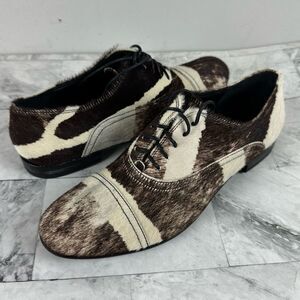 NWT Jo Ghost Cowhide Animal Print Oxford Lace Up Shoes Sz 37 Italy